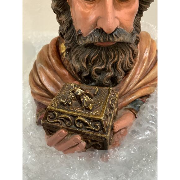 Vtg Resin Clay Wiseman Gift Pillar Candle Holder Bust Figurine Statue Pedestal - Picture 9 of 10